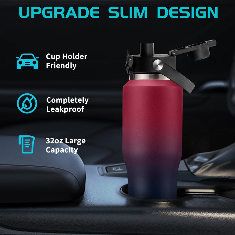 DIGJUPER Stainless Steel Tumblers with Straw 32 oz- Vacuum Insulated Water Bottle Flask for Car Office Gym  Cold-48H & Hot-24H  Water Flask with Straw & Spout Lids  Thermal Water Bottle Pouch & Silicone Boot - Image 2